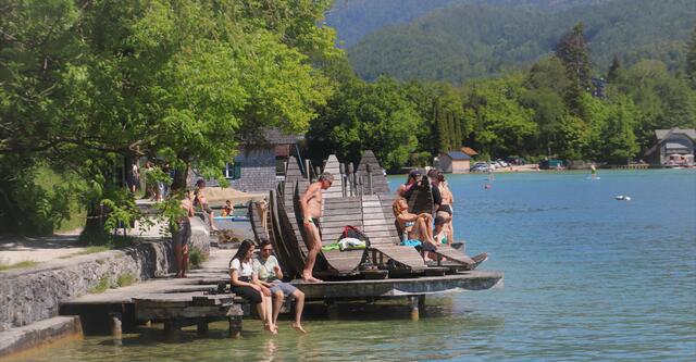 Die originellen Sitzgelegenheiten, bei Strobl am See
wurden gut genützt.