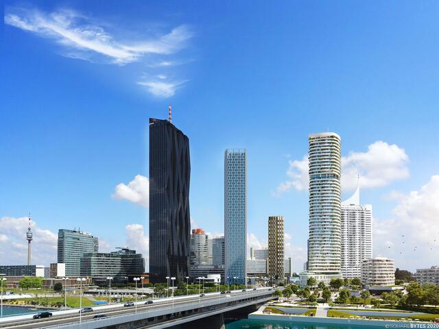 Der höchste Wohnturm Österreichs "Danubeflats" befindet sich an der Neuen Donau.  | Foto: Squarebytes