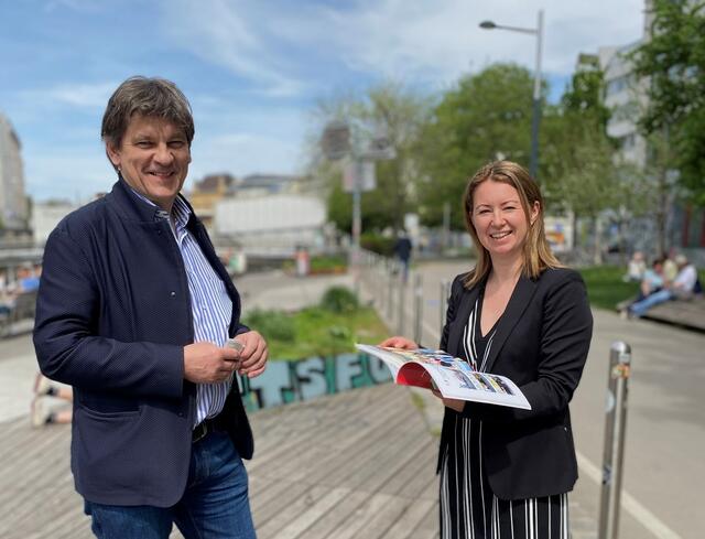 Verkehrsexperte Andreas Käfer und Bezirksvorsteherin Silvia Janković laden am 23. Juni zur ersten BürgerInnenwerkstatt zur Neugestaltung der Reinprechtsdorfer Staße. | Foto: BV 5
