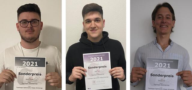 Amil Cordic, Abid Tahic und Simon Till (v. l.) setzten sich mit ihrer Vespa-Schwinge beim Young Austrian Engineers Contest durch. | Foto: HTL Linz LITEC