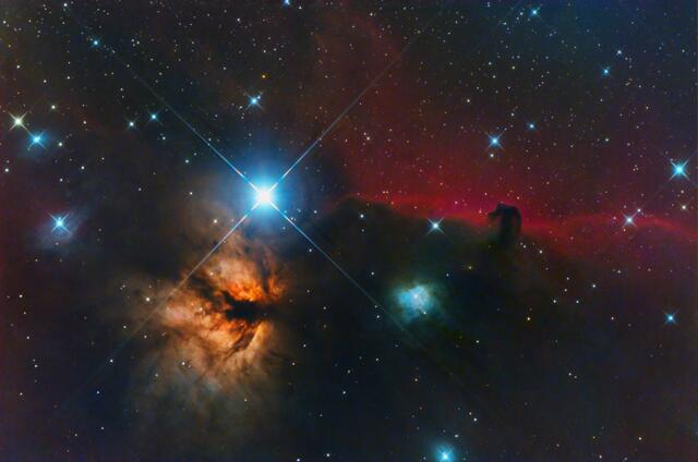 Der Pferdekopfnebel ist ein ca. 3 Lichtjahre großer Dunkelnebel im Sternbild Orion und ca. 1500 Lichtjahre von der Erde entfernt. Er besteht aus einer Vielzahl an Molekülen und besitzt ca. die 27 fache Masse der Sonne.