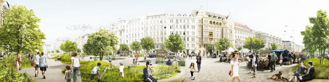 So würden sich die Grünen Mariahilf den Naschmarkt-Parkplatz künftig vorstellen.