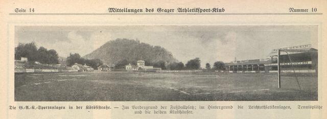 Lange ist's her: So sah die GAK-Anlage in der Körösistraße vor einigen Jahrzehnten aus. Markant ist der Blick in Richtung Schloßberg. | Foto: GAK Mitteilungen 1927