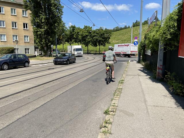 Von der Vollbadgasse radelnd, kommt es bei der Einmündung in die Alszeile wieder zu gefährlichen Situationen. | Foto: Michael J. Payer