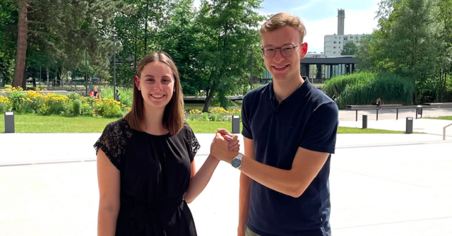 (v.l.n.r): Vanessa Fuchs (AG, gewählte ÖH-Vorsitzende) und Mario Hofer (AG, amtierender ÖH-Vorsitzender). | Foto: AG