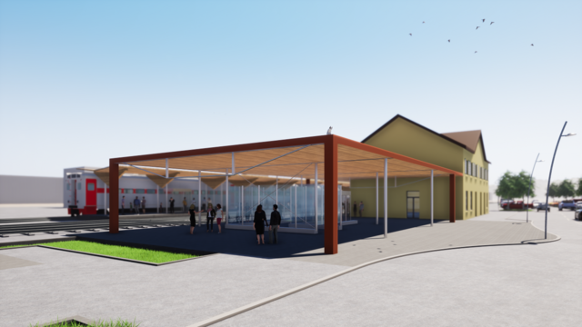 Der Bahnhofsvorplatz bekommt eine neue Überdachung sowie einen unterirdischen Zugang und Lift zum Inselbahnsteig. | Foto: GKB