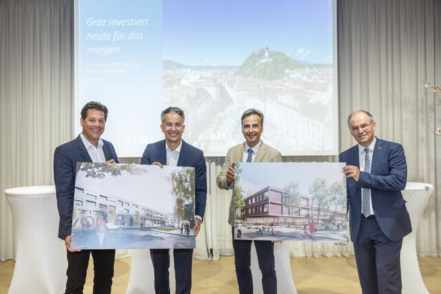 Präsentierten das Bildungspaket: Stadtbaudirektor Bertram Werle, Kulturstadtrat Kurt Hohensinner, Bürgermeister Siegfried Nagl und Stefan Vorbach, Vizerektor der TU Graz.  | Foto: StadtGraz/Fischer