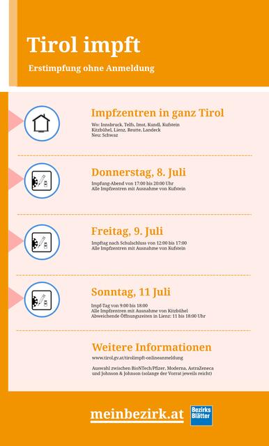 Vor Kurzem beschloss man in der Regierungssitzung, das niederschwellige Impfangebot in Tirol weiter auszubauen. Es soll Impf-Abende, Impfungen nach Schulschluss und einen wiederholten Erst-Impf-Sonntag geben. | Foto: BB Tirol