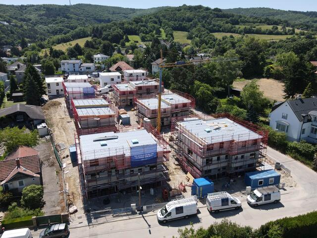 Ein Blick auf die Baustelle: Dachgleiche für das größte Hausbauprojekt von Glorit in Klosterneuburg. | Foto: Glorit