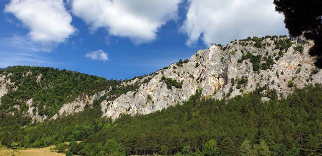 Der westliche Teil der Hohen Wand mit steil nach Süden abfallenden Felswänden, in der Bildmitte die Hochfallwand