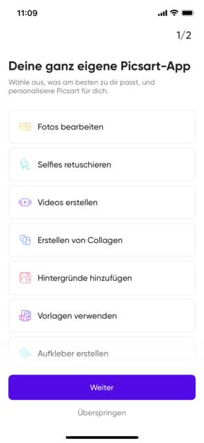 Unser App Tipp der Woche PicsArt ist eine umfangreiche App zur Bearbeitung von Fotos und Videos am Smartphone. Zusätzlich können Collagen erstellt, Text eingefügt und Zeichnungen erstellt werden. | Foto: Screenshot