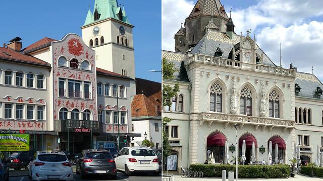 Auch nicht so verschieden: Die Rathäuser von Voitsberg (li.) und Korneuburg (re.).