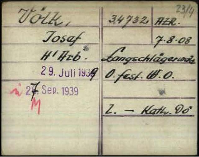 Schreibstubenkarte des KZ-Dachau von Josef Völk