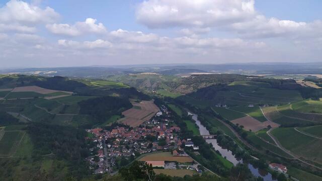 Blick auf Oberhausen an der Nahe, vom Lemberg aus gesehen. "Der Aufstieg ist verwachsen, unmarkiert, einfach nur elend." | Foto: Aina Geber