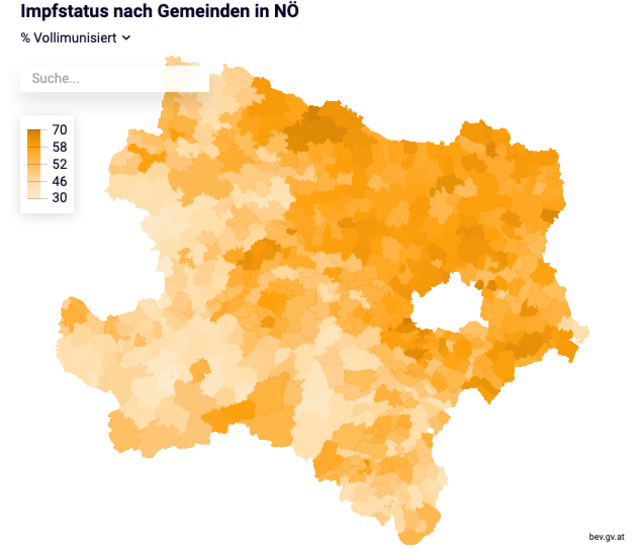 Das ist der Impf-Atlas für NÖ (in Prozent). | Foto: Screenshot meinbezirk.at