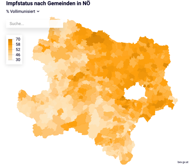 Das ist der Impf-Atlas für NÖ (in Prozent).