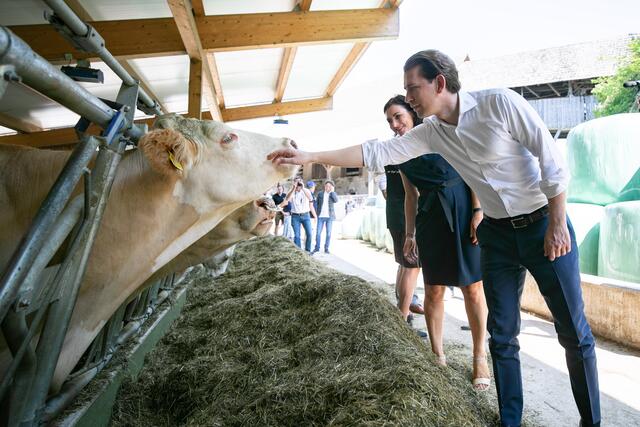 Kurz und Köstinger auf Besuch bei der Buschenschenke Wassacher in Moosburg.