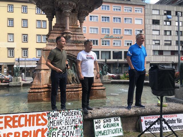 Markus Lassenberger, Gerald Depaoli und Rudi Federspiel wollen grüne Wiesen am Bozner Platz.