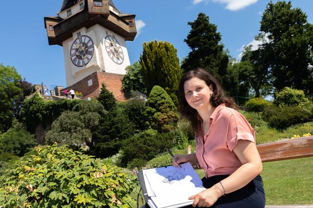 Als Grazliebhaberin bringt sie die schönsten Ecken und Enden der Stadt regelmäßig zu Papier. | Foto: Konstantinov 