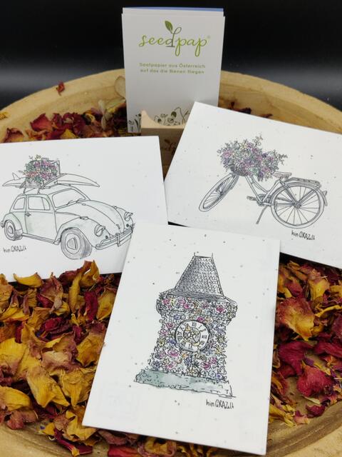 Stefanie Insupps Motive gibt's auch als besamte Postkarten. | Foto: KK