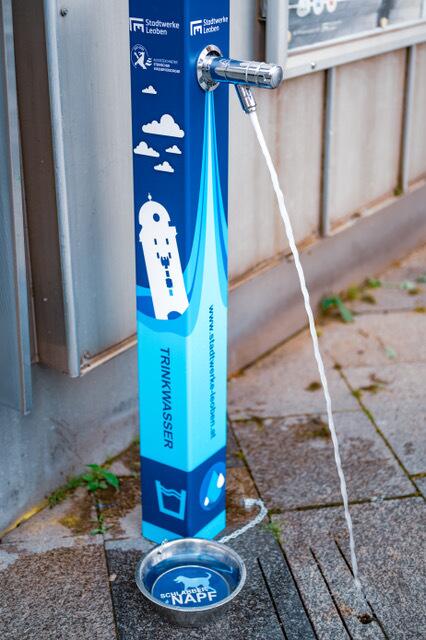 Der Trinkwasserbrunnen am Leobener Hauptplatz erstrahlt bereits im neuen Design.