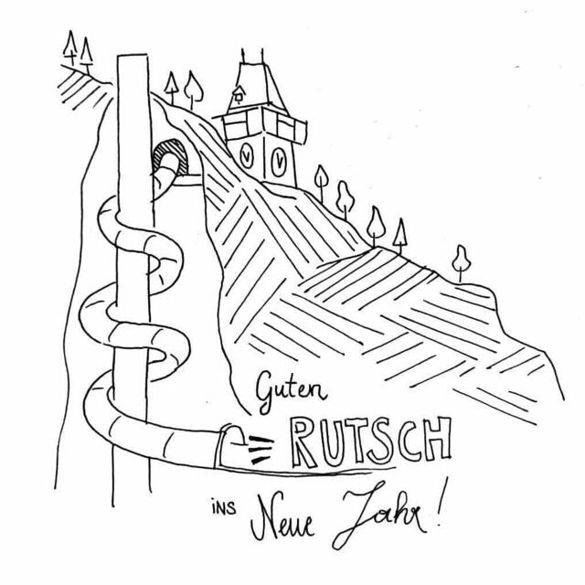 Die Schlossbergrutsche als Neujahrsmotiv in Szene gebracht hat die junge Künstlerin Stefanie Insupp.  | Foto: Insupp