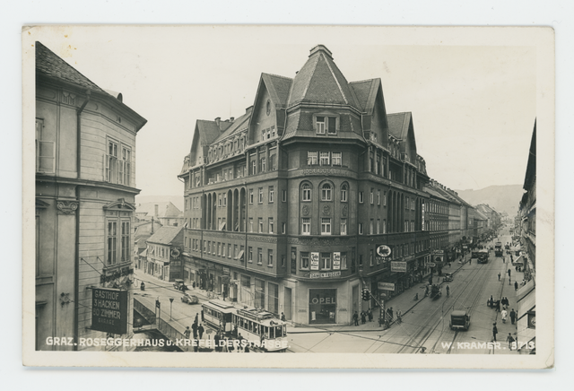 Ab Herbst 1945 wurde hier auf der Kleinkunstbühne "Der Igel" gespielt: Schauspieler:innen wie Fritz Muliar, Gretl Elb, Hanns Obonya, Ewald Autengruber, Sepp Trummer waren hier künstlerisch tätig. Am Foto zu sehen: Das Roseggerhaus (in der Annenstraße).
 | Foto: KK/Kubinzky