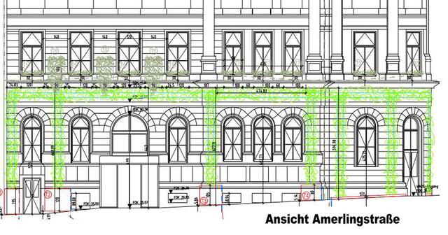 So wird die Begrünung der Fassade am Mariahilfer Amtshaus aussehen. | Foto: Rendering: MA19