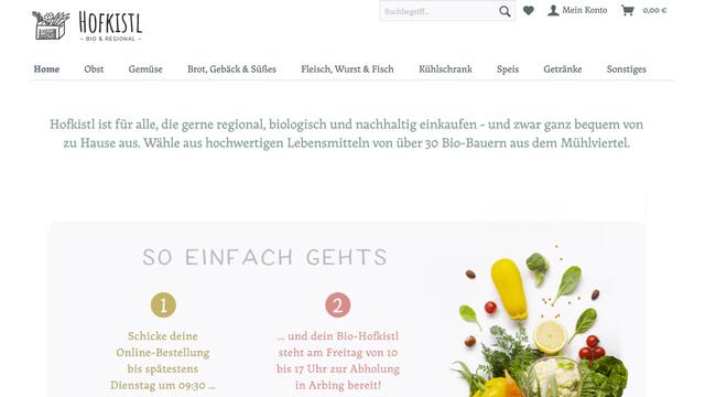 Das „Hofkistl“ bietet regionale Produkte von bäuerlichen Betrieben aus der Umgebung an. Das Sortiment wächst von Monat zu Monat. Bis Dienstag stellt man den Inhalt seines Kistls online zusammen, am Freitag ist Abhol-Tag.