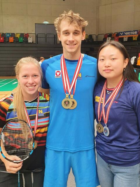 Carina Meinke holte sich Bronze, Philip Birker zweimal Gold und Emily Wu einmal Silber und einmal Bronze. | Foto: ASV Pressbaum-Badminton