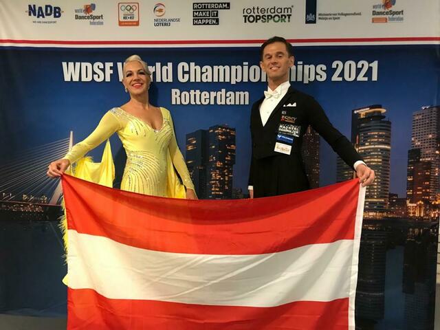 Martina Gansterer und Toni Haselberger bei der WM Sen II Standard 2021 in Rotterdam  | Foto: TSK Juventus Stockerau
