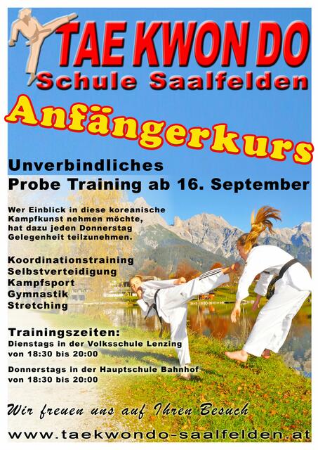 Da offizielle Plakat zu den Anfänger- und zu den Schnupperkursen. | Foto: Taekwondo-Schule Saalfelden