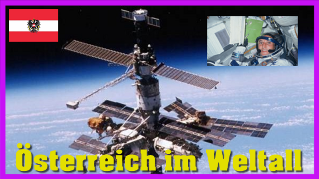 "Österreich im All". Die Raumstation MiR (mittlerweile kontrolliert abgestürzt) und Franz Viehböck in der Kapsel (Bildgestaltung: Steinriegler)