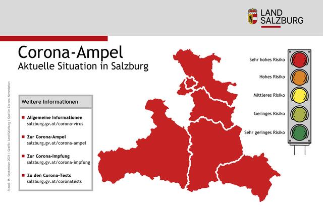 Eine Info-Grafik des Landes Salzburg, veröffentlicht über das Landes-Medienzentrum am 16. September 2021, zum Thema Corona-Pandemie.