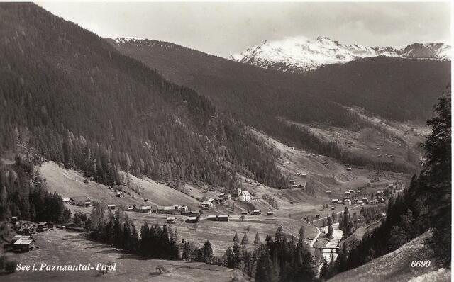 Das Foto zeigt die Gemeinde See im Paznaun um das Jahr 1939 Richtung Westen. | Foto: Risch-Lau, Gemeindebuch See, Seite 114