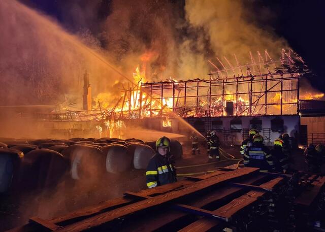 Großbrand in Mürzzuschlag: Das Wirtschaftsgebäude in im Eichhorntal (zwischen Mürzzuschlag und Kapellen) brannte komplett nieder. | Foto: BFVMZ/Sturm 
