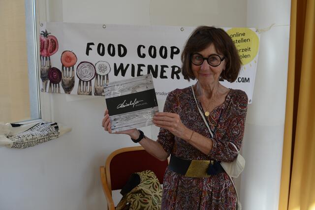 Renate Schnee stellte am Klimatag die Food Coop Wienerwald vor.