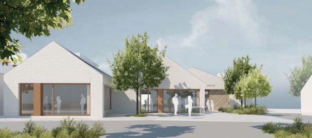Die Fertigstellung des neuen Dorfzentrums in Pöttelsdorf, inklusive Kaffeehaus, ist für Ende März 2022 geplant-