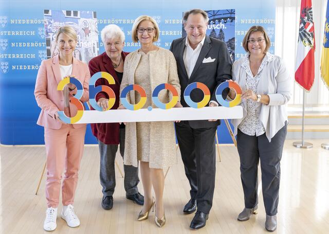  Kristina Sprenger (Bühnen Berndorf), Christine Bauer (Nestroyspiele Schwechat, LH Johanna Mikl-Leitner, Helmut Kulhanek (Sommernachtskomödie Rosenburg) und Monika Steiner (Festival Retz). | Foto: NLK