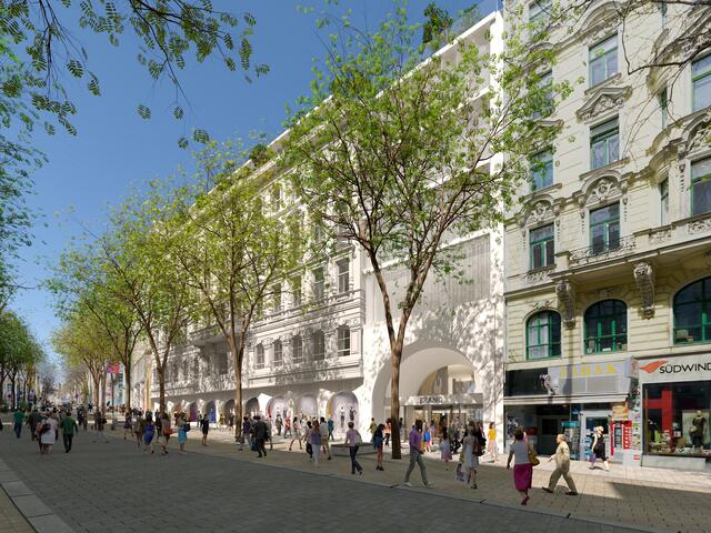 Die "historische Fassade" des ehemaligen Leiner-Gebäudes bleibt  für das neue "KaDeWe" erhalten. | Foto: K18