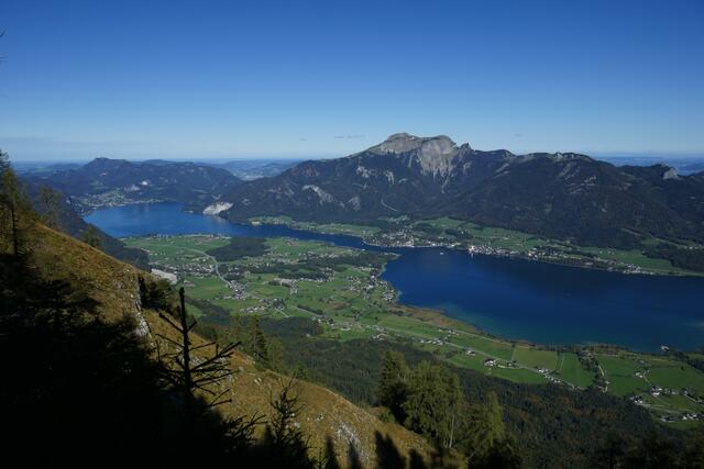 Ein Salzkammergut-Klassiker: Bleckwandblick über den Wolfgangsee hinüber zum Schafberg.