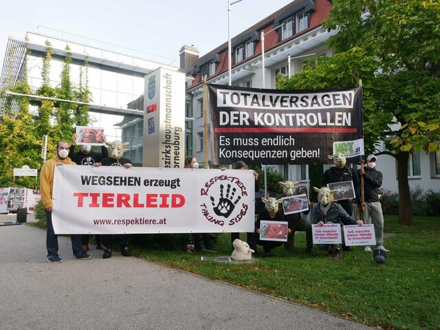 Schlachtungen ohne Betäubung: Tierschützer des VGT und des Verein RespekTiere demonstrierten vor der Bezirkshauptmannschaft Korneuburg.