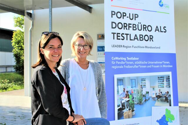 
Die beiden Projektverantwortlichen Julia Soriat (LEADER Region FUMO) und Michaela Ellmauer (Technologiezentrum Mondseeland) © LEADER Region FUMO
 | Foto: LEADER Region FUMO