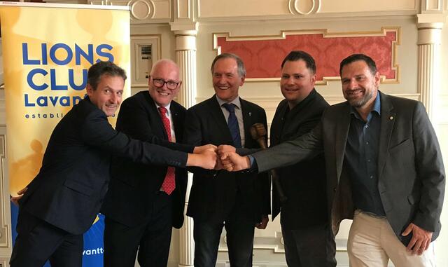 Karlheinz Schwaiger, Karl Schwabe, Arnulf Vorauer, Gregor Koinig und Dieter Rabensteiner (von links) bei der Amtsübergabe | Foto: Lionsclub Lavanttal