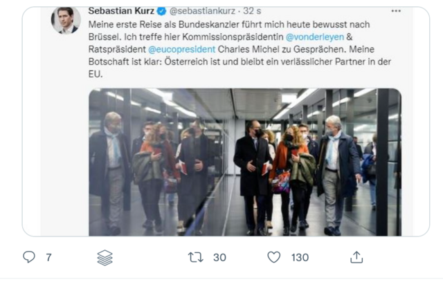 Wer ist nun der Kanzler? Das scheint wohl für die Social-Media-Abteilung im Bundeskanzleramt noch nicht ganz klar zu sein. Denn der Bundeskanzler berichtet auf Social Media von seiner ersten Dienstreise, die ihn am Donnerstag nach Brüssel führte, bloß, es ist der falsch.