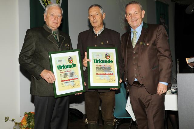 Die Geehrten: Rupert Moser und Kurt Buschenreiter mit Landesobmann Bernhard Wadl.  | Foto: fredy-b
