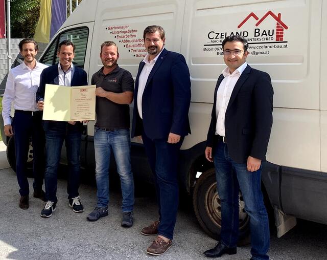 WK-Ausschussmitglied Jürgen Sykora, Wirtschaftskammer Purkersdorf Außenstellenobmann Andreas Kirnberger, Roland Czeland, Bürgermeister Stefan Steinbichler, WK-Außenstellenleiter Ramazan Serttas
