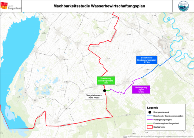 Der in Ungarn bestehende 10 km lange Bewässerungskanal in Richtung Hanság, der Wasser aus der Moson-Donau zur landwirtschaftlichen Bewässerung Richtung Westen bringt, soll um ca. 12 km verlängert werden. Ein weiterer Kilometer wird vom Land Burgenland finanziert.