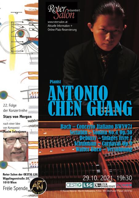 Herausragender, künstlerischer Pianist: ANTONIO CHEN GUANG.  | Foto: © Malerei: Maxim Seloujanov, Fotos: Elfi Oberhuber, Plakat: OESTIG 