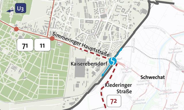 Eine beachtliche Strecke: Die neue Linie 72 würde von Simmering über Schwechat bis hin nach Rannersdorf führen.